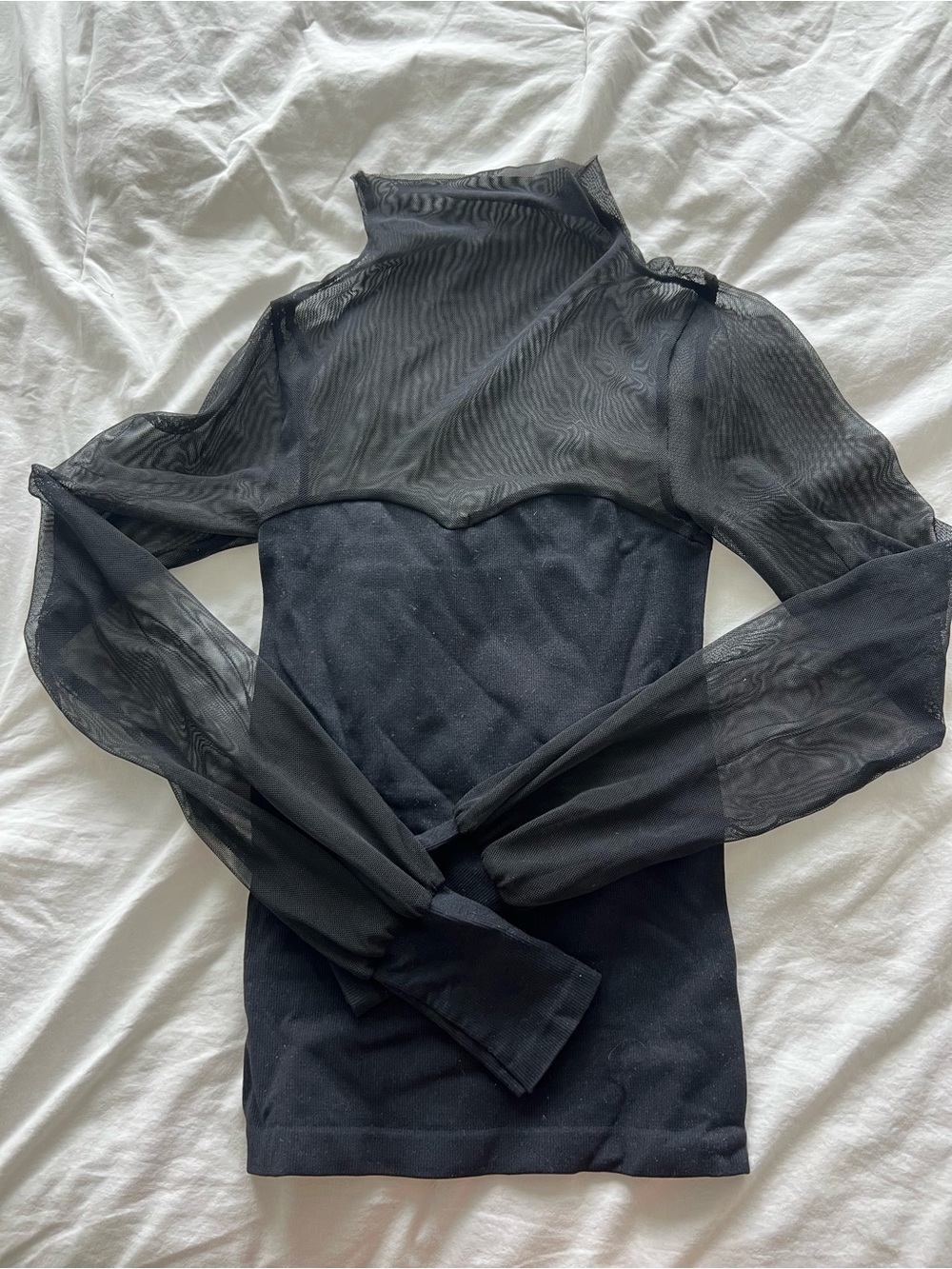Free People Black Sheer Mesh Mock Neck Top